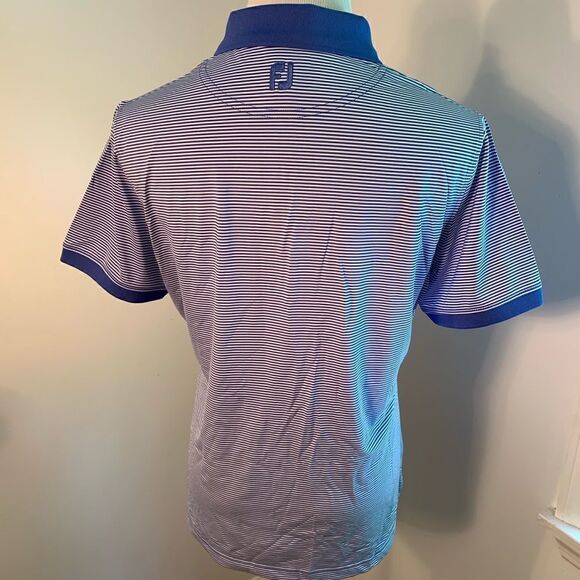 NWOT FootJoy Blue/White Striped Golf Shirt Sz L - Picture 2 of 6